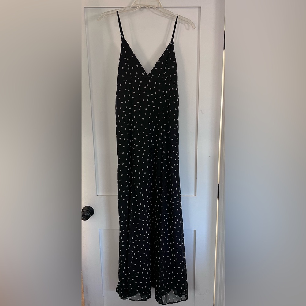ZARA Black and White Polka Dot Strappy Maxi Dress